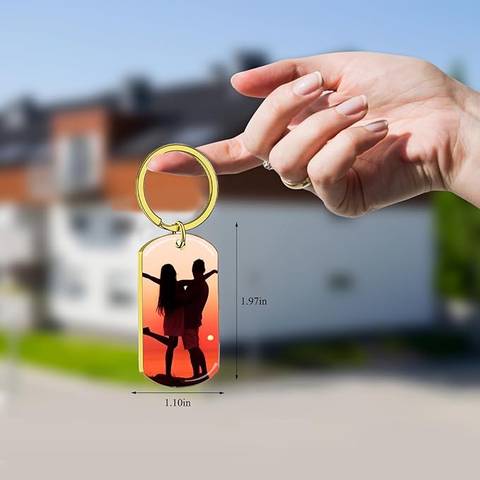 Personalized Custom Keychain with Picture - Double Sided Engraving Photo Text Customized Key Chains for Men Boyfriend