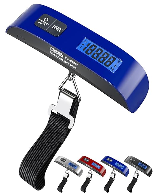Luggage Scale, Dr.meter Luggage Weight Scale Backlight LCD Display PS02 110lb/50kg Electronic Balance Digital Postal Travel Accessories with Rubber Paint Handle Temperature Sensor, Blue