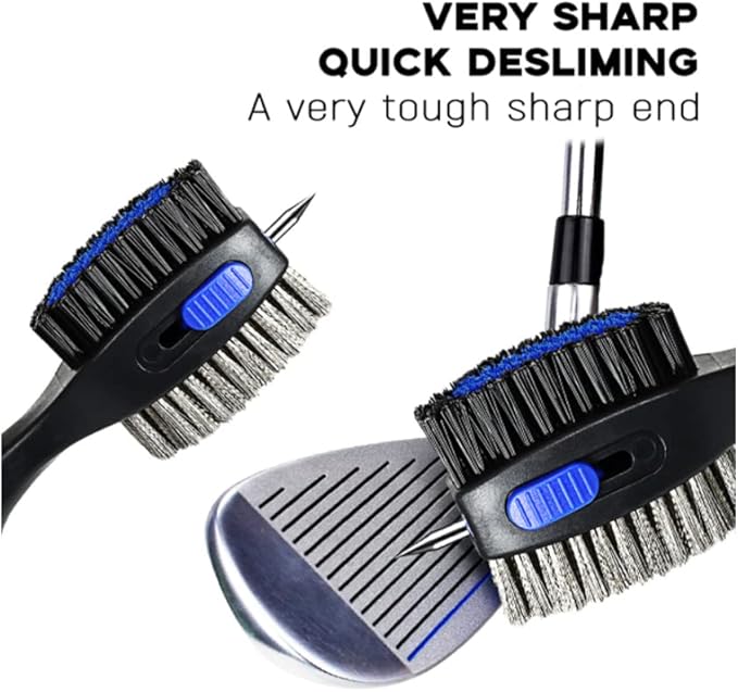 Golf Club Brushes, Golf Cleaning Tool, with Retractable Cleaning Nails, Nylon and Wire Bristles Oversize Double Brush Head with 2ft Retractable Zip-line Metal Buckle