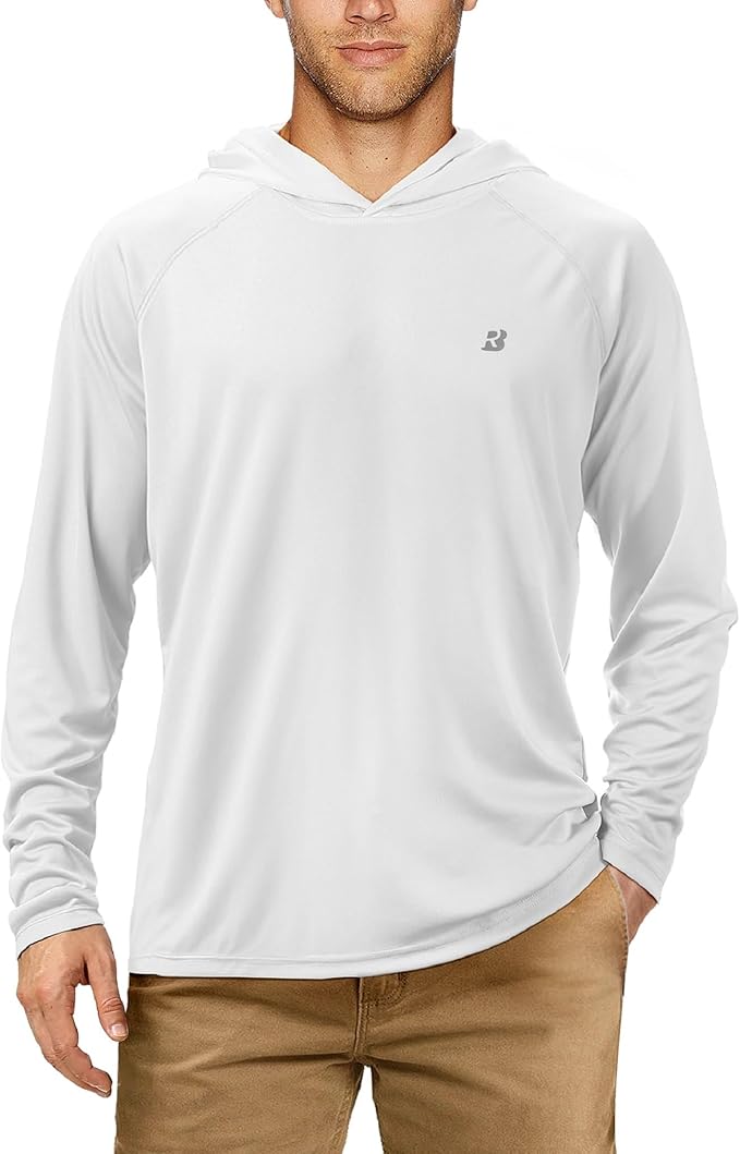 Roadbox UPF 50+ Fishing Shirts for Men, Long Sleeve UV Sun Protection Hoodie, Outdoor Hiking Running Swimming Rash Guard