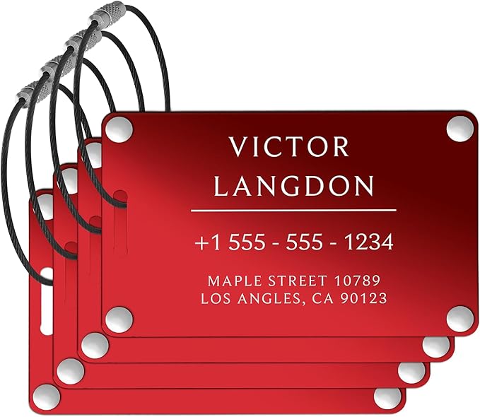 Luggage Tags for Suitcases 4 Pack: Personalized Luggage Tags for Backpacks & Bags Tags with Coustomizable Texts (Red)