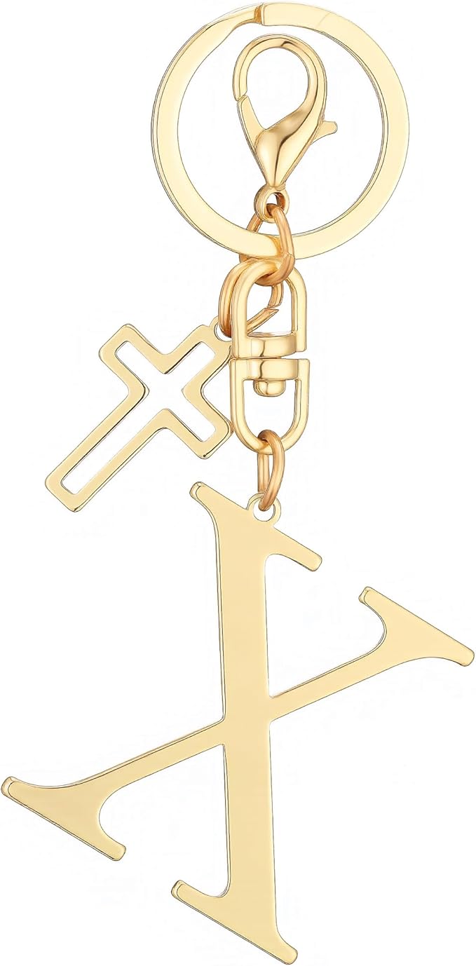 Gold Initial Keychain for Women A-Z Letter Cross Keychains Alphabet Key Chain bag Accessories Gift for Christian