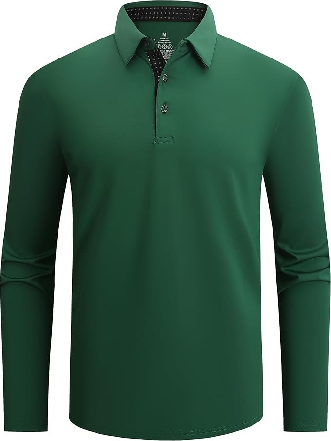 Alex Vando Mens Golf Shirt Moisture Wicking Quick-Dry Solid Long Sleeve Polo Shirts for Men