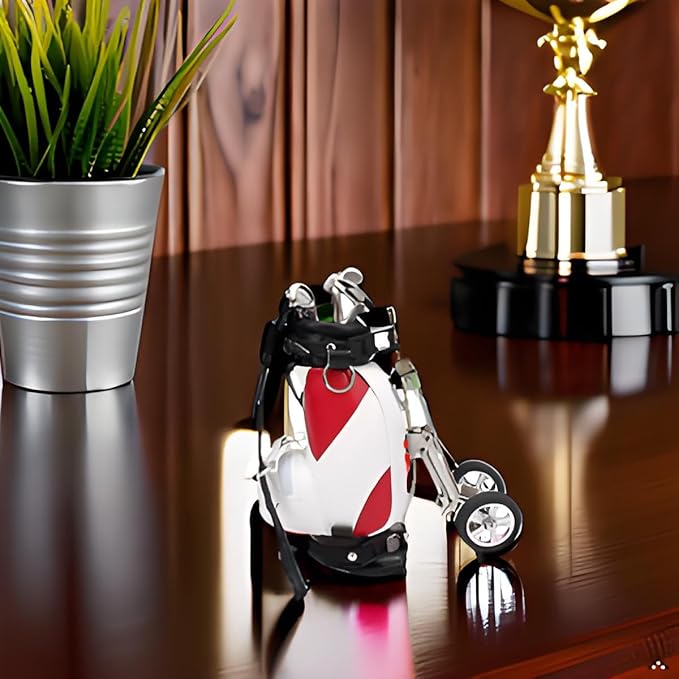 Golf Pen Set, Golf Bag Pen Holder for Desk, Golf Pen Holder for Gift, Mini Desktop Golf Putting, Golf Pen Set with Mini Golf Bag - 3 Ballpoint Pens and Holder, Desk Decor Gift for ers for Men Birthday
