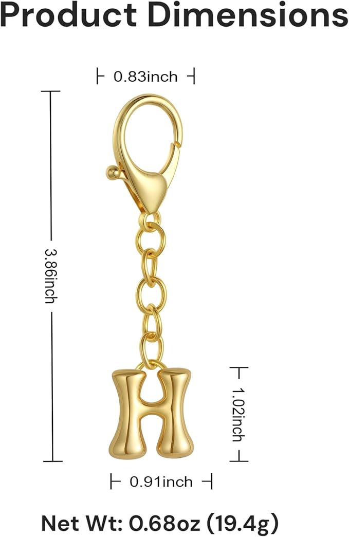 Bubble Gold Letter Bag Charms for Women, Cute Initial Keychain for Handbags, Purse Charms Birthday Christmas Gifts
