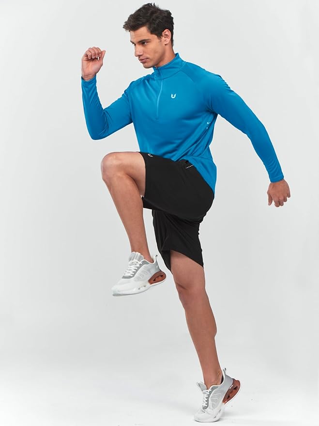 NORTHYARD Quarter Zip Pullover Men Running Shirt Long Sleeve Moisture Wicking Quick Dry Athletic Workout Shirts