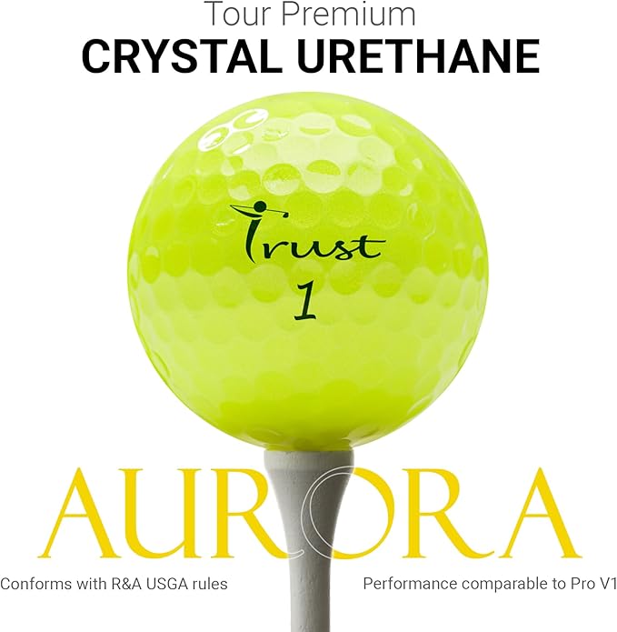 Trust Golf Balls - Aurora & Rosa Crystal Urethane Series | Eye-Catching & Easy to Spot | Maximum Distance, Soft Feel, Straight Flight, & Greenside Control | Blue, Orange, Pink, Yellow | 12 or 48 Balls