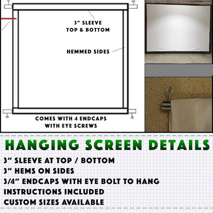 Golf Impact Screen Hanging Poly Spacer for Golf Simulator-Triple Hemmed-US Made (144 X 108 with Sewn in Straps)