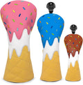 Golf Wood Head Covers Driver Cover 3 Wood Headcover Hybrid Head Covers Embroidery Ice Cream Design Golf Club Headcovers Leather Hand-Made Wood Head Cover