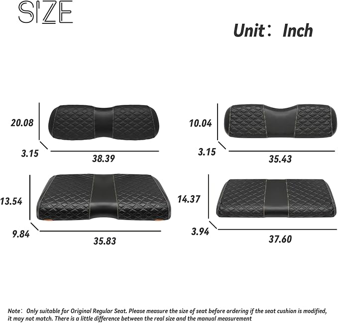 Golf Cart Front and Rear Seat Covers Waterproof and Sun Resistant Marine Grade Vinyl Leather Seat Cover Accessories for EZGO RXV 2008+, Black(4PCS)