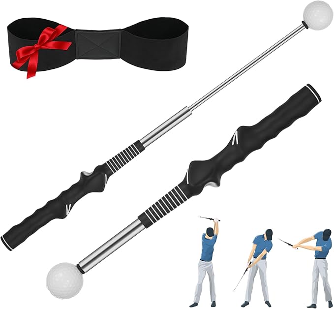 Retractable Golf Swing Trainer – 2025 Golf Gifts with Arm Band,Training Aid for Grip Correction, Swing Click Feedback & Arm Connection,For Right & Left-Handed Golfers,Indoor & Outdoor Practice