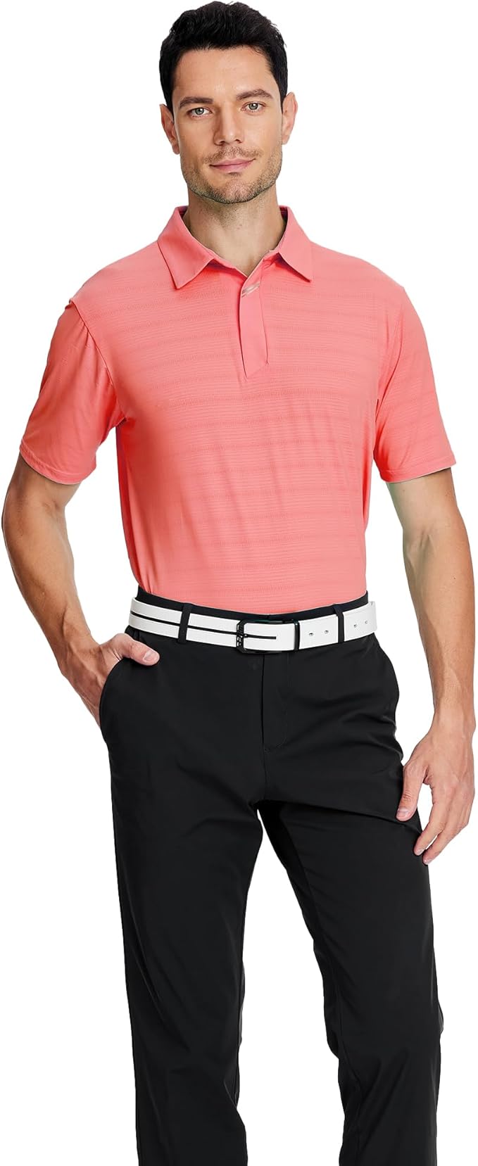 Esabel.C Jacquard Golf Shirts for Men Moisture Wicking Short Sleeve Performance Dry Fit Active Mens Polo Shirts