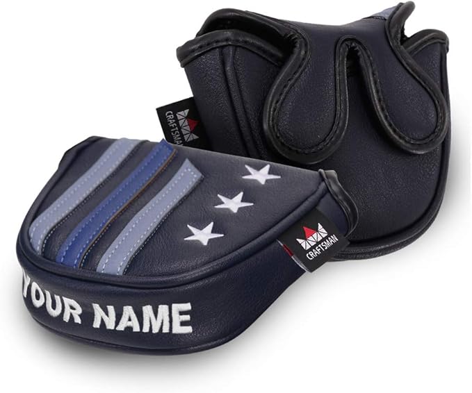 Craftsman Golf Blue Strips Stars Mallet Mid-Mallet Blade Putter Head Cover Headcover Magnetic Closure Alignment Stick Case Holder