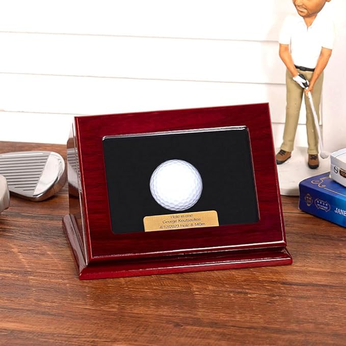 Custom Engraved Hole in One Golf Ball Display Case Wood Personalized Golf Ball Holder Display Golf Gifts for Men Women Dad 7×5.1×4.72Inch