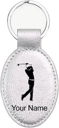 LaserGram Oval Keychain, Golfer Golfing, Personalized Engraving Included (Silver)