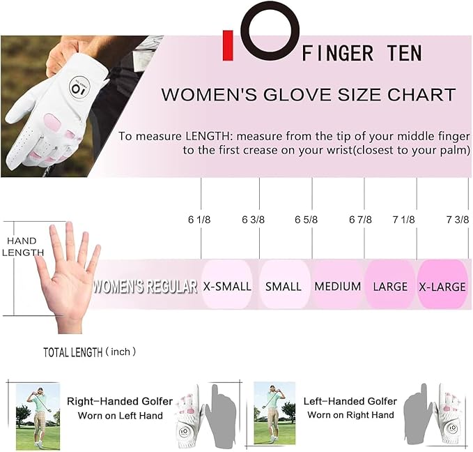 FINGER TEN Golf Gloves Women Leather Glove with Ball Marker for Ladies - Enhanced Grip, Comfort & Durability for Female Golfers