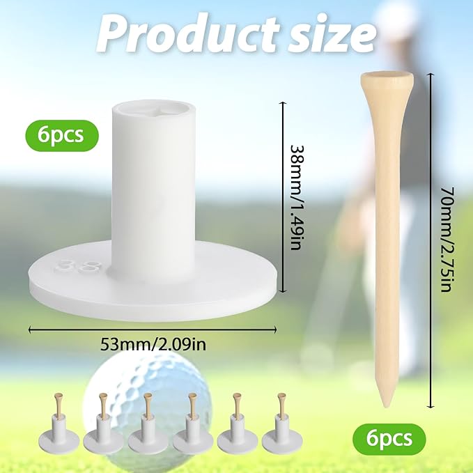 Golf Rubber Tee Holder Set for Driving Range 6 Set Golf Practice Mat Golfs Tees Practice for Golfs Hitting Mats Outdoor Indoor 1.5 Inch White Tee Holder for Hitting Mats Artificial Turf Golfe Mat