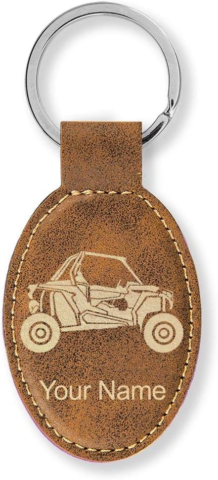 LaserGram Oval Keychain, Off Road Racer, Personalized Engraving Included (Rustic with Gold)