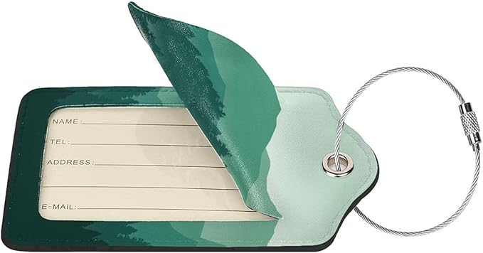 Green Mountain Luggage Tags Set of 2 Leather Stainless Steel Loop Label Tag for Travel Bag Suitcase