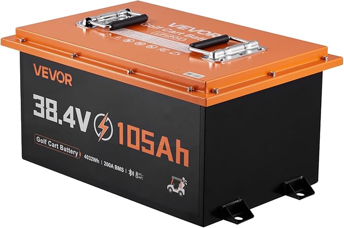VEVOR 36V (38.4V) 105AH Lithium Golf Cart Battery, with 25A Charger, Lifepo4 Battery Kit, Built-in 200A BMS, with Bluetooth & Touch Monitor, 4000 Cycles, Metal Case, for Golf Carts, Trolling Motors