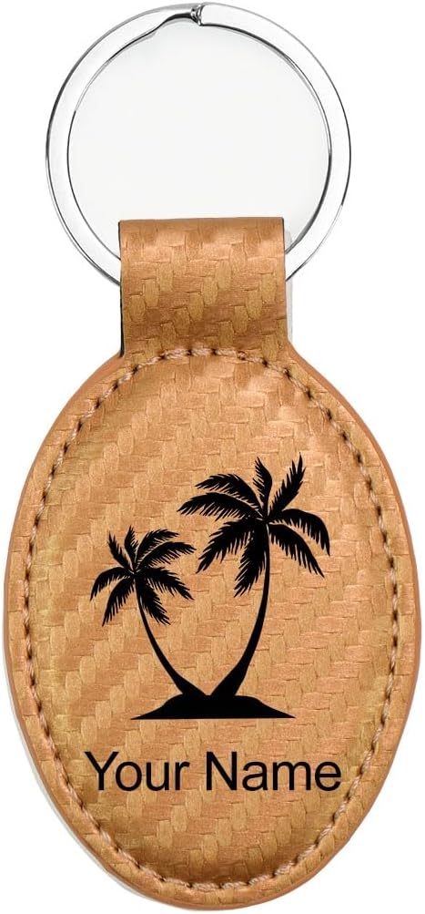 LaserGram Oval Keychain, Palm Trees, Personalized Engraving Included (Carbon Fiber Bronze)