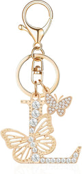 Gold Plated Alphabet Initial Letter Keyring Keychain for Women Girls Crystal Key Chains for Wallet Backpack Bag Charm