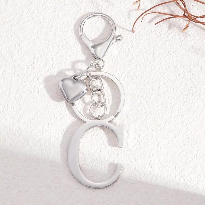 Metal Heart Alphabet Keychain for Women, Girls - Cute Initial Letter Accessories for Purse, Bag Charms and Backpack