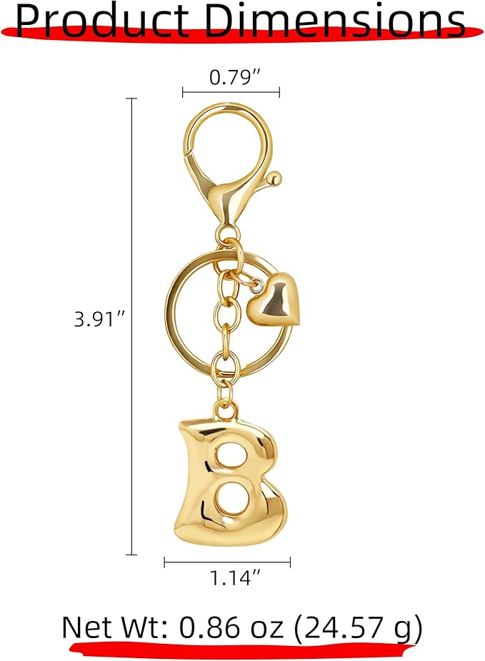 Gold Bubble Heart, Cherry, Bow & More Designs Letter Initial Keychain Bag Charms – Cute Purse Charms for Handbags