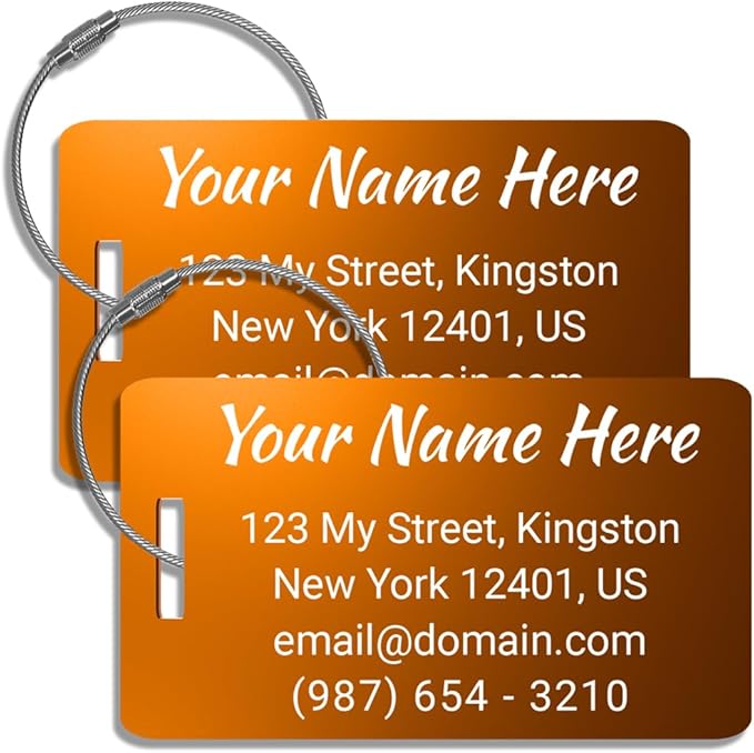 Custom Bag Tags for Luggage, Personalized Luggage Tags for Suitcases - Laser Engraved Metal Tags- Pack of 2 (Copper Sunset, 2x3.5)