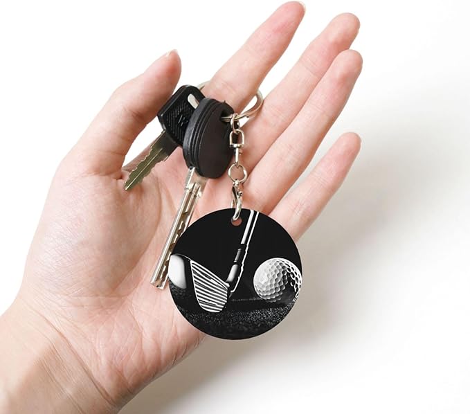 Black and White Golf Round Plated Metal Keychain for Car Motorcycle Key Chain Holder for Women Men New Year Christmas Gift