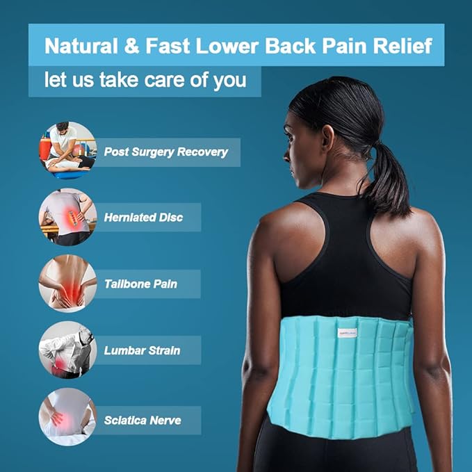 Large Ice Pack for Back Pain Relief, 2 Hours Long Lasting Cold Lower Back Wrap, FSA Eligible, Flexible Cold Pack for Lumbar Pain, Sciatica, Coccyx, Herniated or Degenerative Disc, Surgery