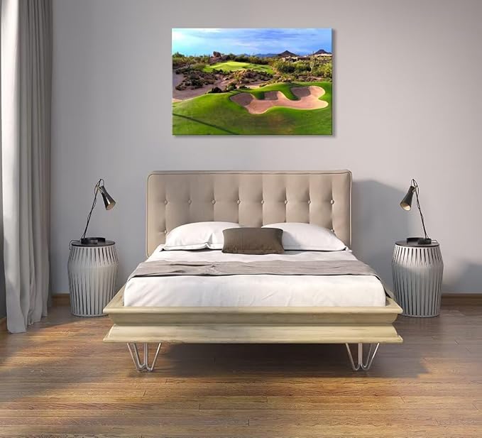 Arizona Desert Golf Course Wall Art Picture Golf Course Wall Decor for Living Room Bedroom Bathroom Home Decorations Golf Course Poster Framed Artwork Canvas Prints Ready to Hang(18''H x 24''W)