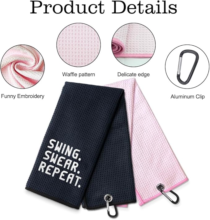 DYJYBMY Swing Swear Repeat Funny Embroidered Golf Towel Set, Wedding Anniversary Towel Gifts, Valentine's Day Birthday Gifts for Her Him Couple Wife, Golf Accessories Gifts for Women Men Golf Lover