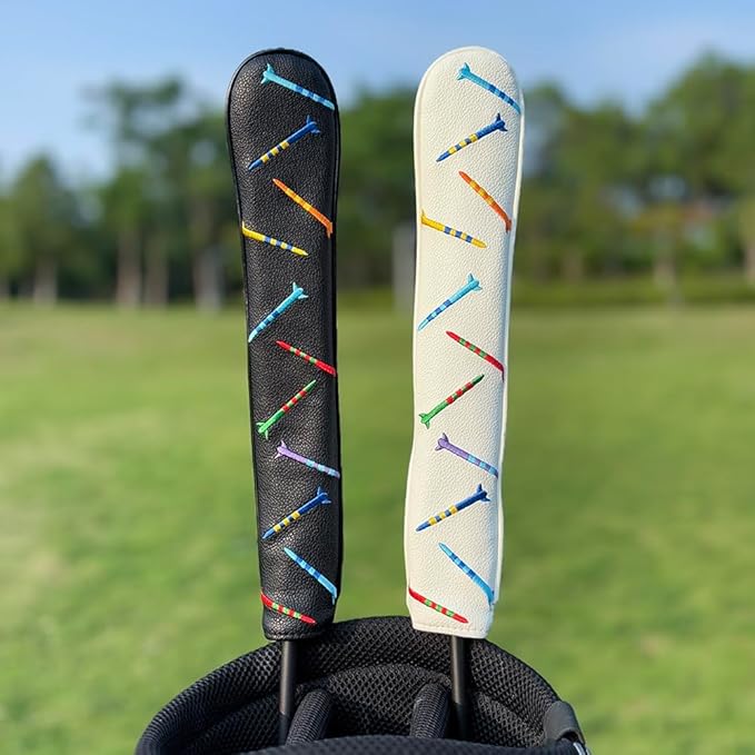 Golf Alignment Stick Cover Premium Leather Perfect Cover for Alignment Sticks Classic Tee Design Alignment Sticks Holder Golf Club Protector Holds 2 Sticks.