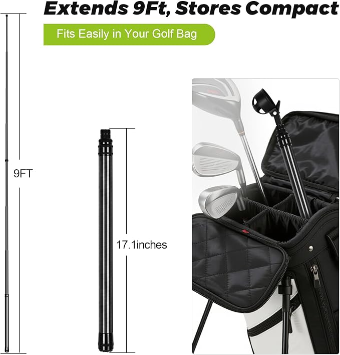 Golf Ball Retriever Telescopic, Carbon Fiber Golf Ball Picker Upper for Water, Lightweight & Durable Golf Ball Grabber with 2 Claw Sucker Tool, Golf Accessories Gifts for Men Women