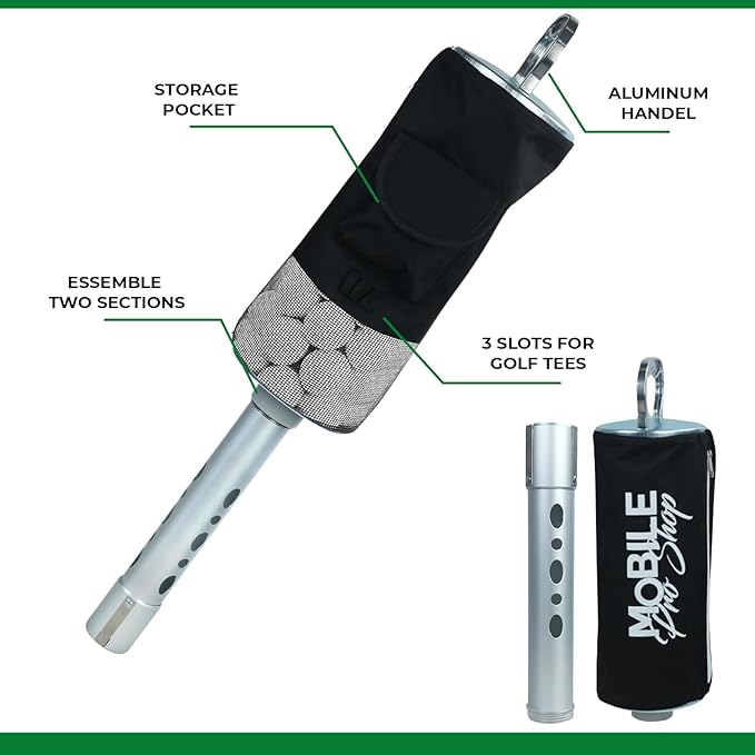 Golf Ball Retriever | Portable Shag Bag for Golf Balls | Collector with Detachable Aluminum Alloy/Plastic Tube and Handle - Holds up to 80 Balls