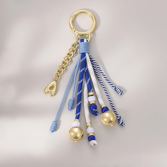 KissYan Christmas Initial Bag Charm for Women, Colorful Rope Purse Keychain With Puffy Letter, Handbag Charm for Backpack