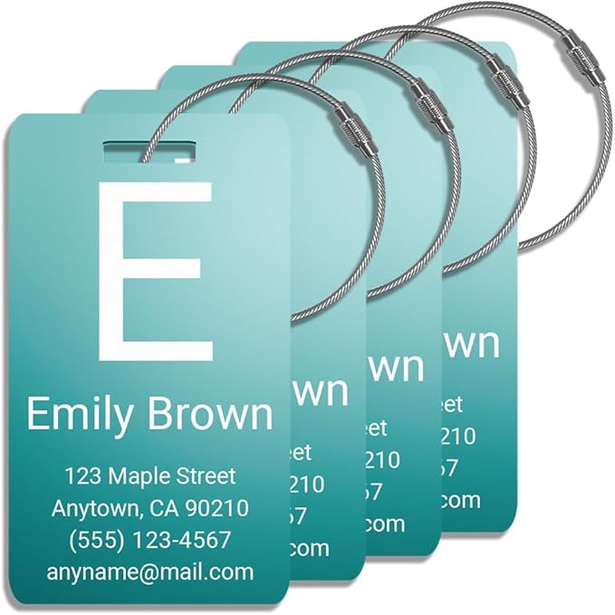 Personalized Luggage Tags for Suitcases 4 Pack – Custom Metal Name Tag for Travel, Golf Bag, and Baggage – Durable Aluminum Luggage Name Tags (Aqua Marine, Vertical)