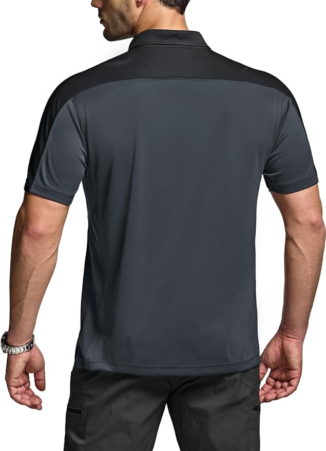 CQR Men's Polo Shirts, Tactical Short Sleeve Golf Performance Shirts, Lightweight Dry Fit UPF 50+ Pique