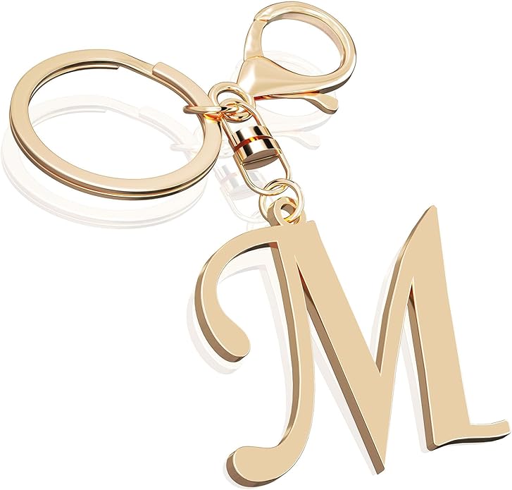 Cute Stainless Steel Gold Initial Letter Keychain for Women Girl, Charms for Key Handbag Backpack Bag, Personalized Gift