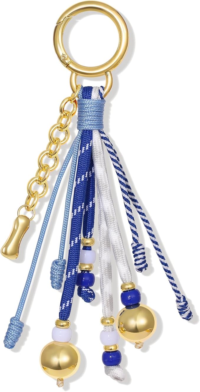 KissYan Christmas Initial Bag Charm for Women, Colorful Rope Purse Keychain With Puffy Letter, Handbag Charm for Backpack