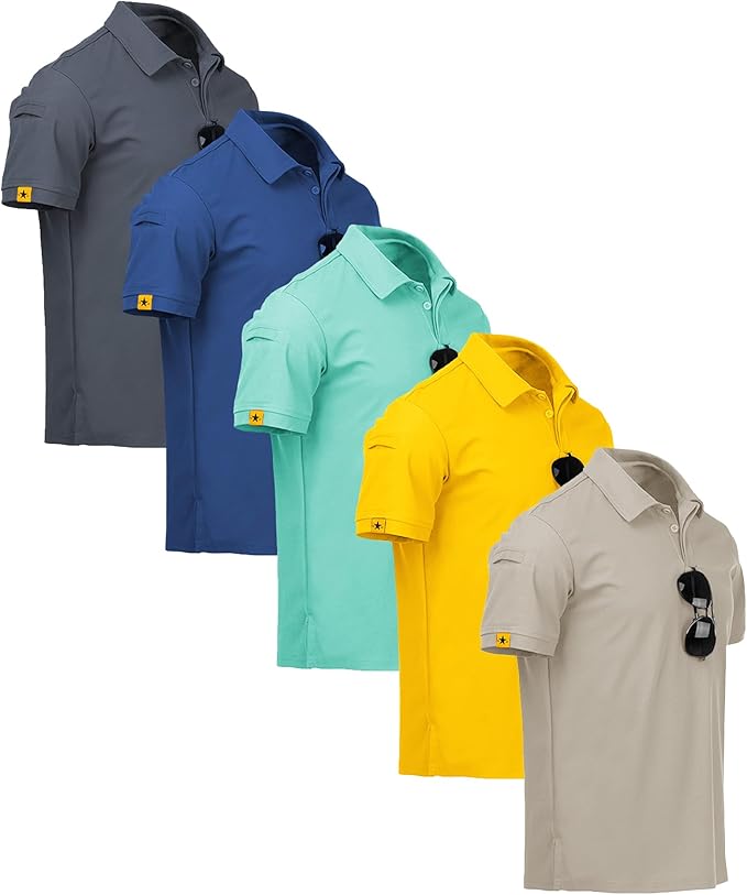 ZITY 5 Pack Mens Polo Shirt Short Sleeve Sports Golf Tennis T-Shirt Moisture-Wicking Summer Shirts