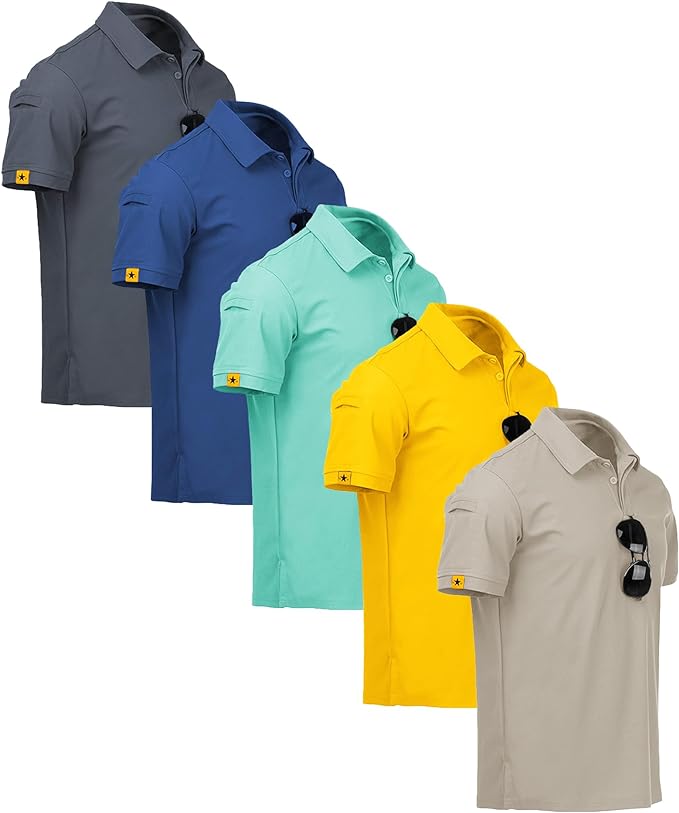 ZITY 5 Pack Mens Polo Shirt Short Sleeve Sports Golf Tennis T-Shirt Moisture-Wicking Summer Shirts
