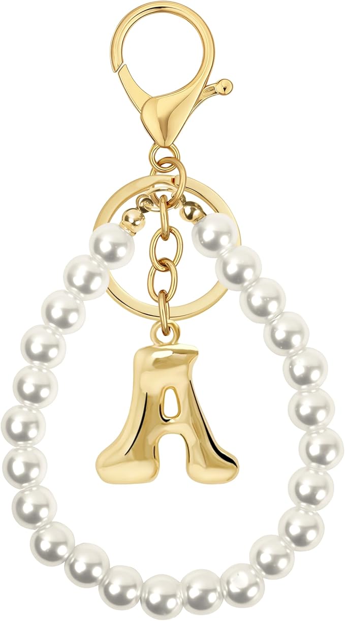 Gold Bubble Heart, Cherry, Bow & More Designs Letter Initial Keychain Bag Charms – Cute Purse Charms for Handbags