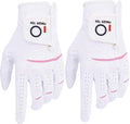 FINGER TEN Womens Ladies Golf Gloves Pair Both Hand or 2 Pack Left Right Hand, All Weather Grip & Comfortable Glove for Serious Performance, Stylish Pink White Fit S M L XL
