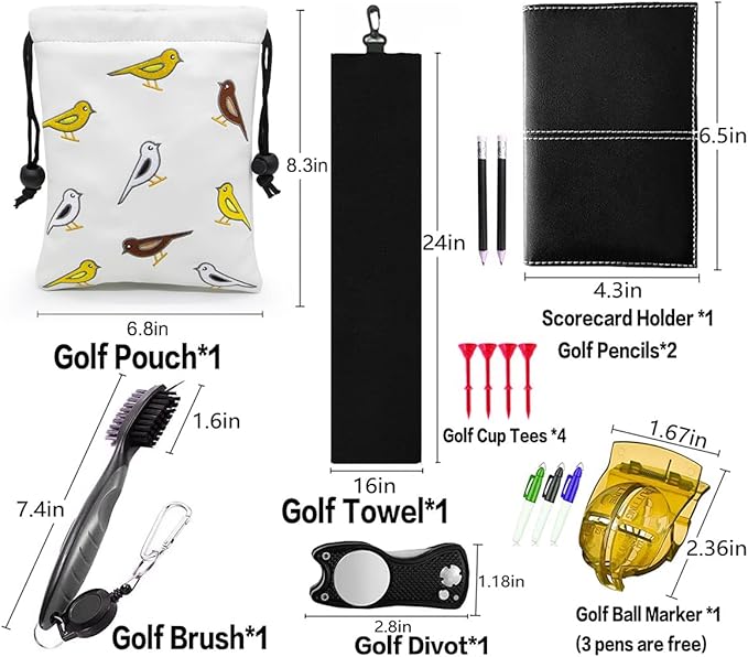 Golf Valuables Pouch, Leather Golf Tee Pouch with Drawstring Closure Golf Ball Tee Handbag Portable Golf Accessories