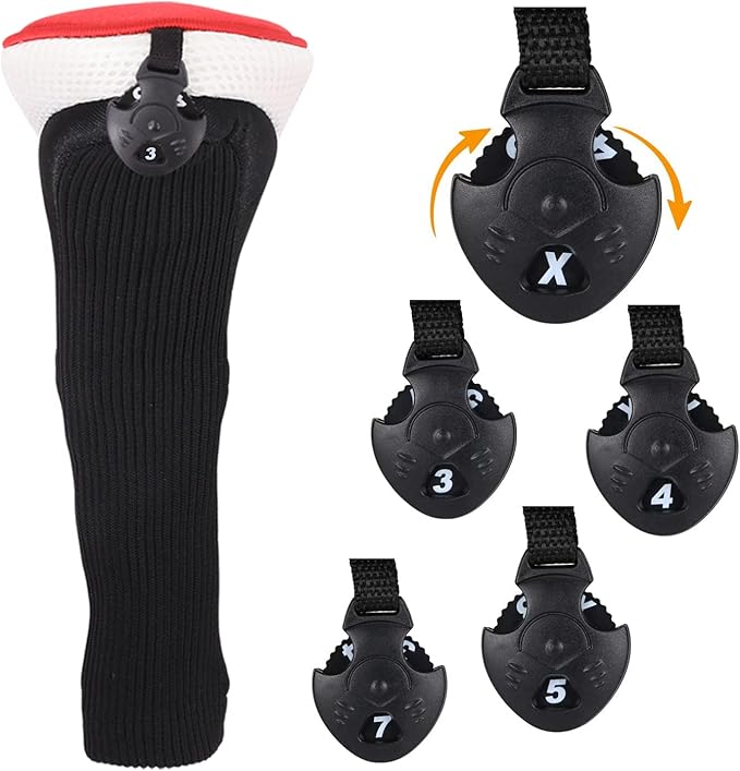 Black Golf Club Head Cover for Driver Fairway 3 Pcs Woods Headcovers, Golf Accessories Hybrid Head Covers Set with Interchangeable Tags 3 4 5 7 X