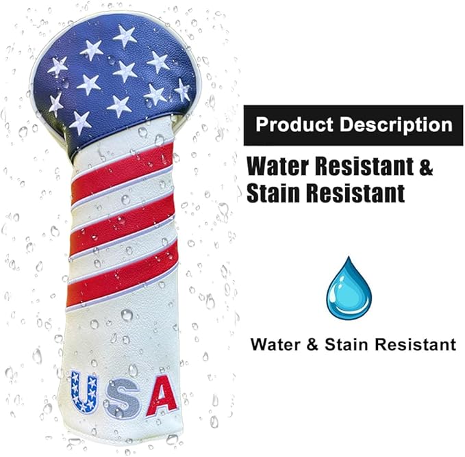 Golf American Style Head Cover Golf Club Blue and White Leather Headcovers Set Fits Driver Fairway Wood Hybrid Utility Putter Iron Wedge Headcover.
