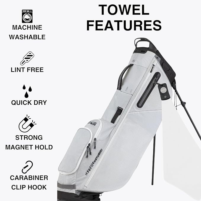 Magnetic Golf Towels for Golf Bags with Clip & Ultra Strong Magnet - Waffle Weave Microfiber Towel for Secure Hold on Bags & Carts - Ideal Club Cleaner & Accessories - White