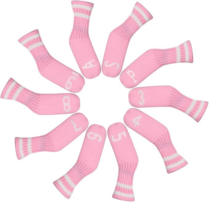 Scott Edward 10 Pcs Golf Club Head Covers for Irons Cuteness Basically Socks Shape Washable Durable Golf Club Head Protector Double Sided Knit Suitable for Most Brands